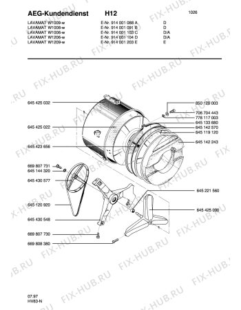 Взрыв-схема стиральной машины Aeg LAVW1009-W D - Схема узла Tub and drum